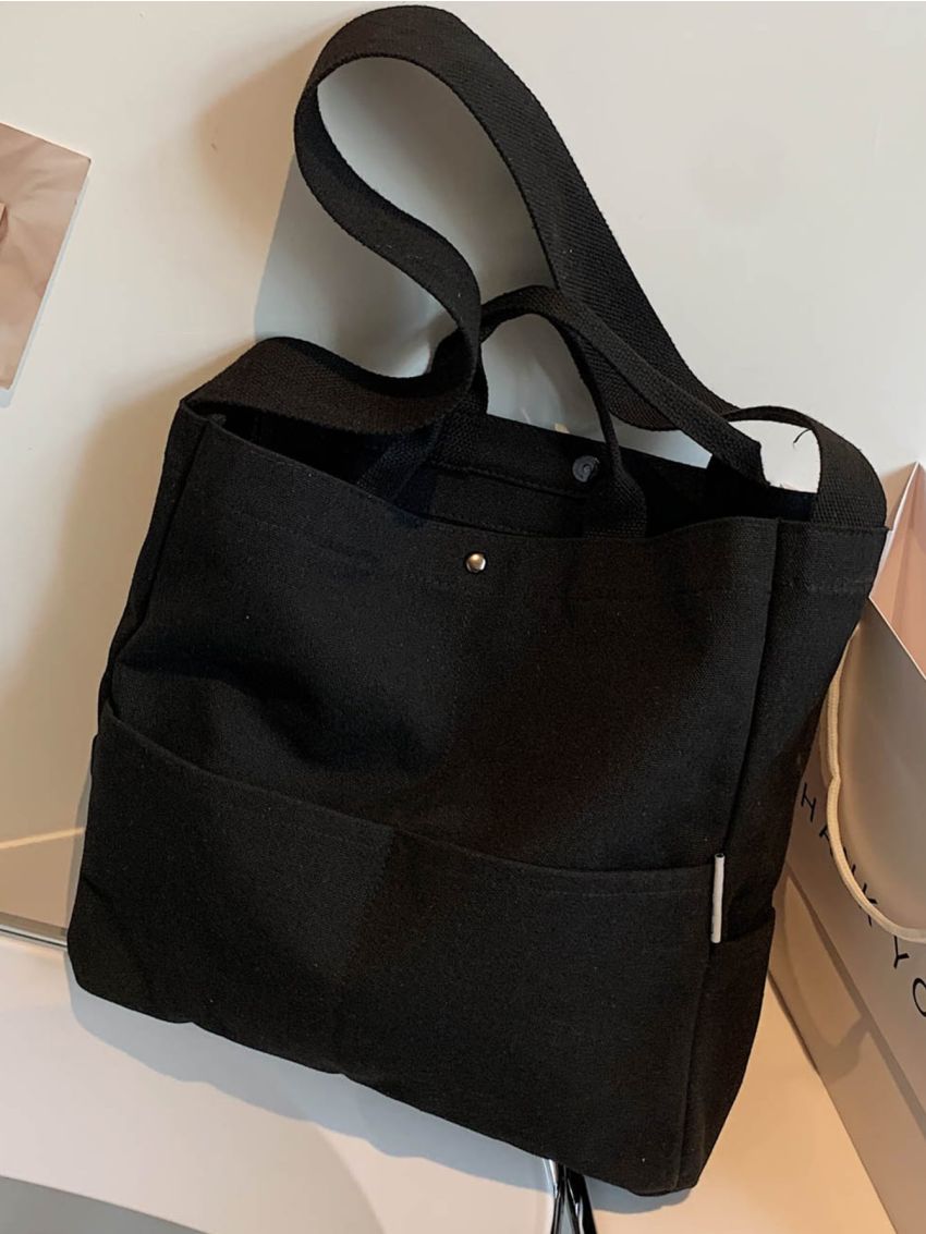 Button Decor Top Handle Bag