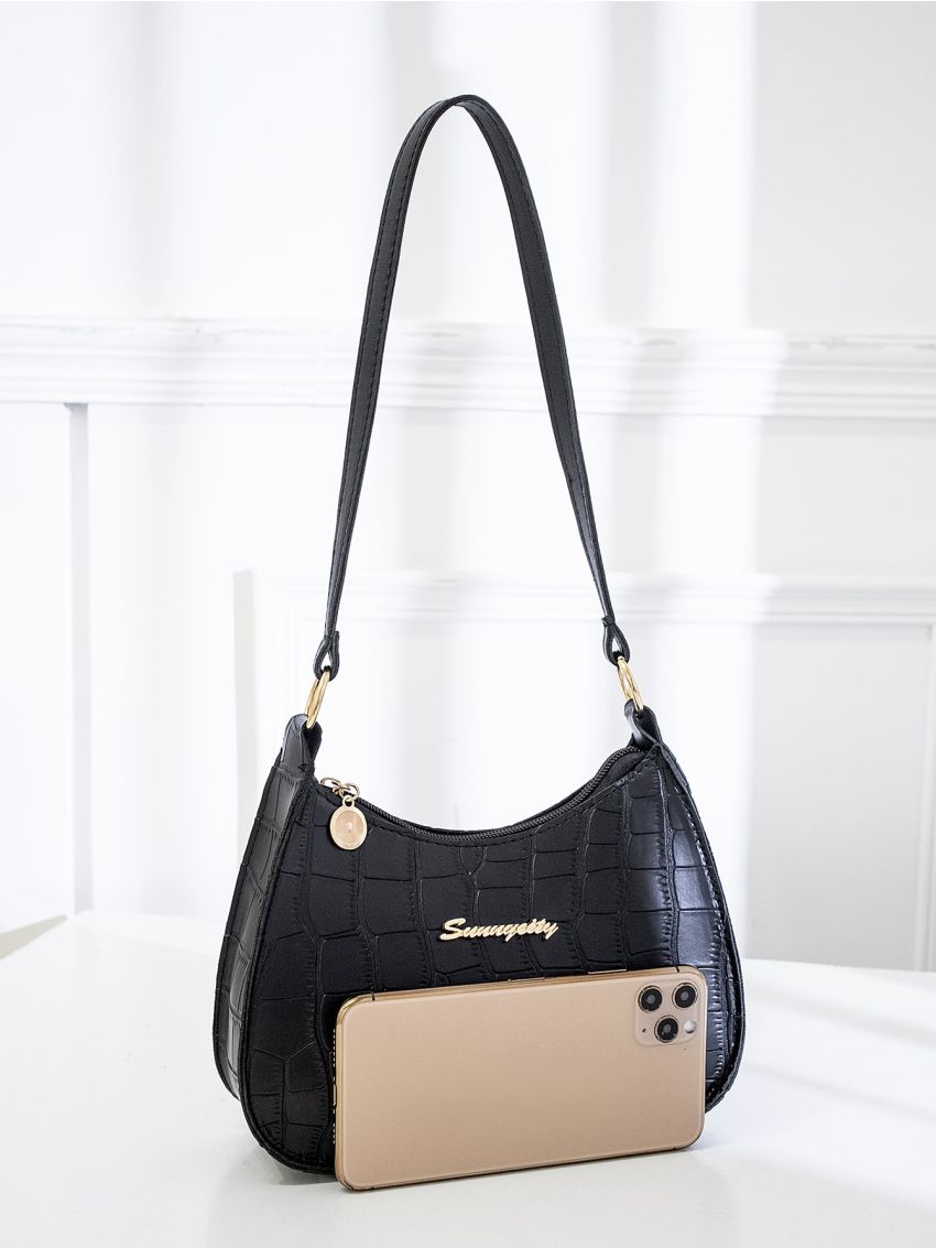 Croc Embossed Baguette Bag
