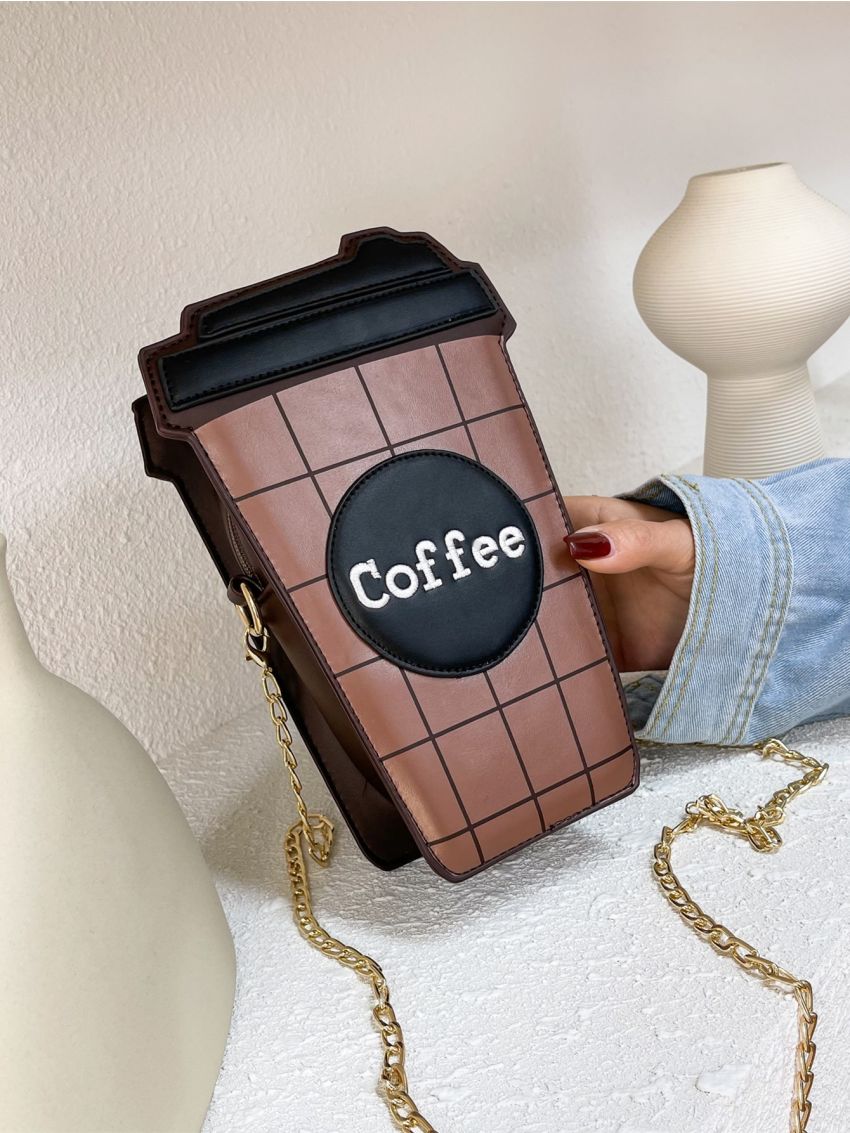 Mini Cup Design Letter Patch Novelty Bag