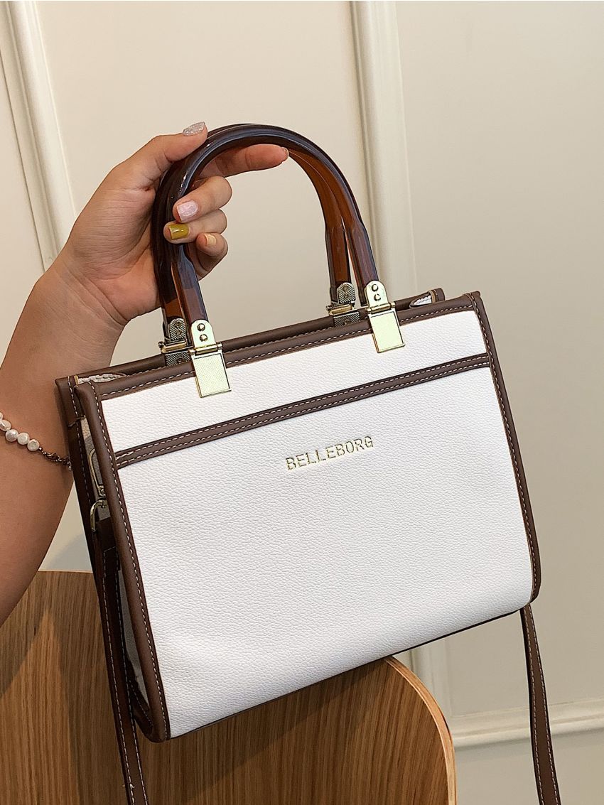 Contrast Binding Satchel Bag