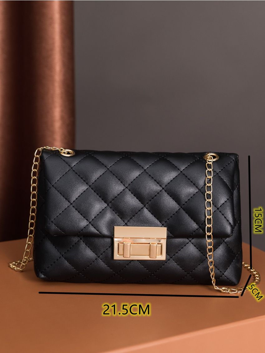 Metal Lock Quilted Chain Shoulder Bag