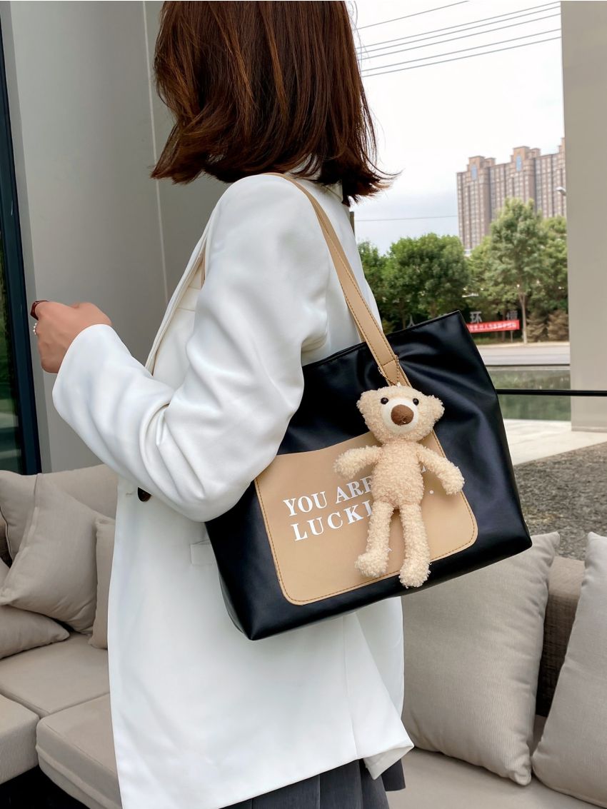 Letter Graphic Two Tone Tote Bag