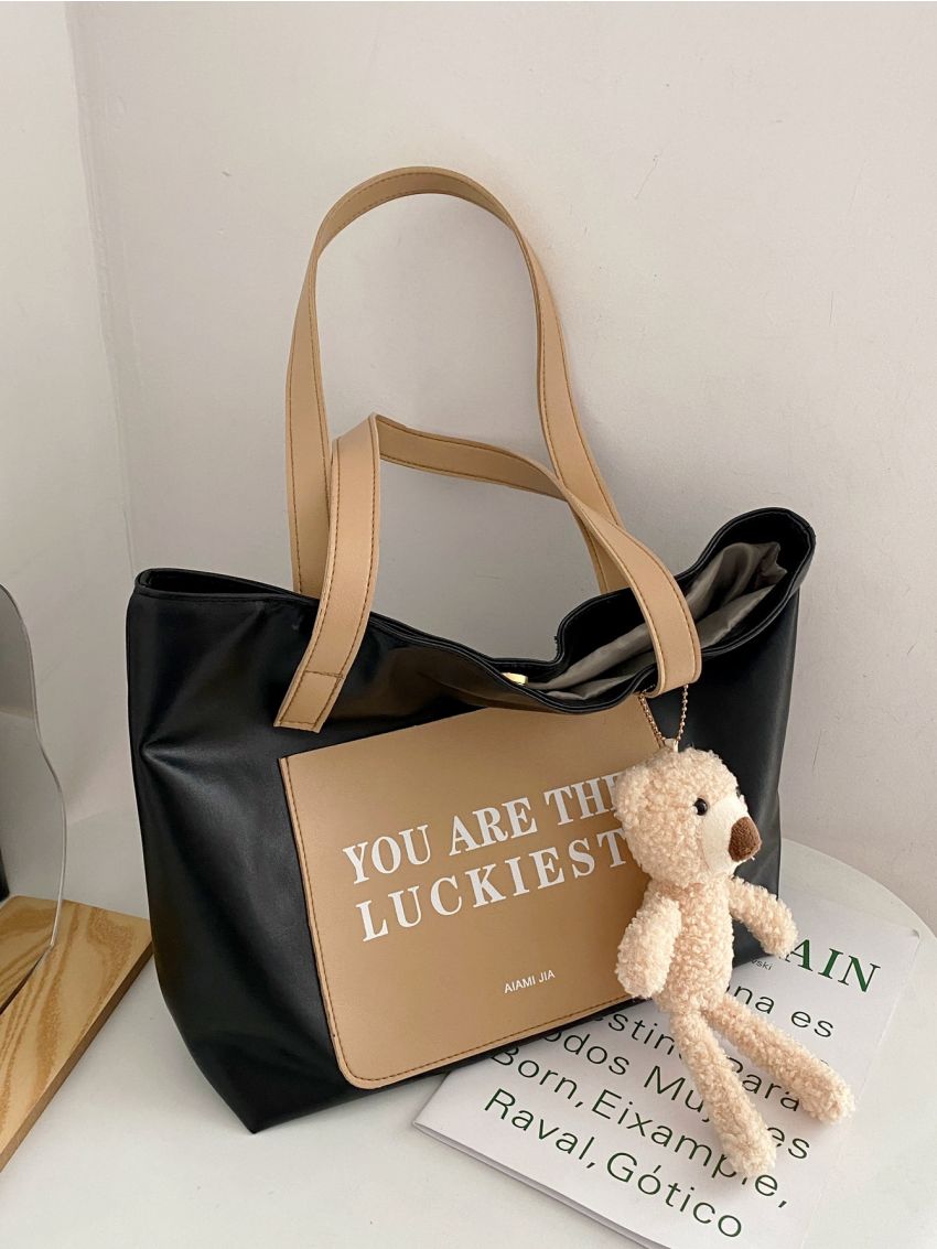 Letter Graphic Two Tone Tote Bag