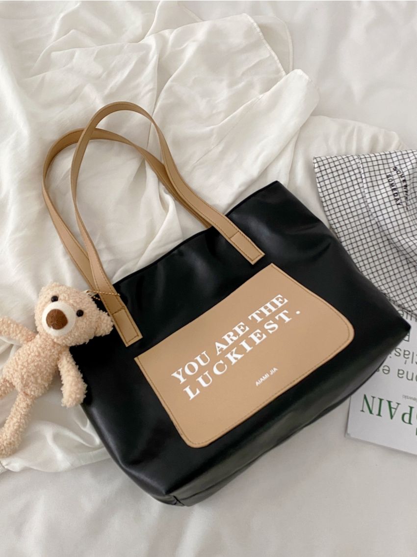 Letter Graphic Two Tone Tote Bag