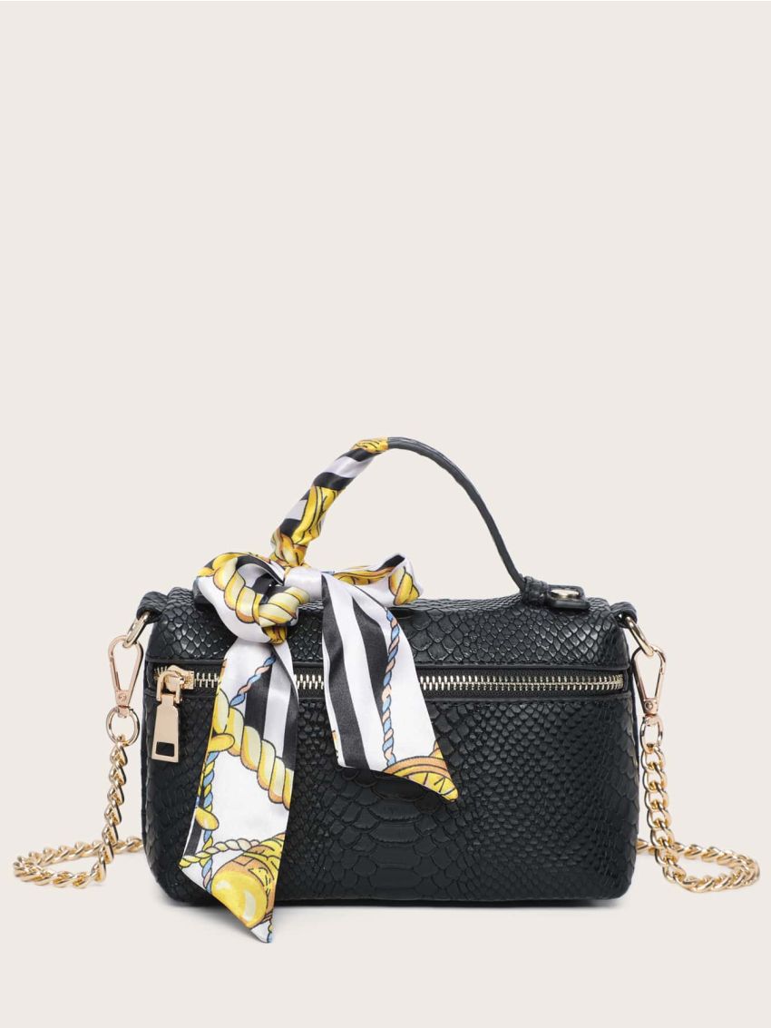 Twilly Scarf Decor Snakeskin Chain Satchel Bag