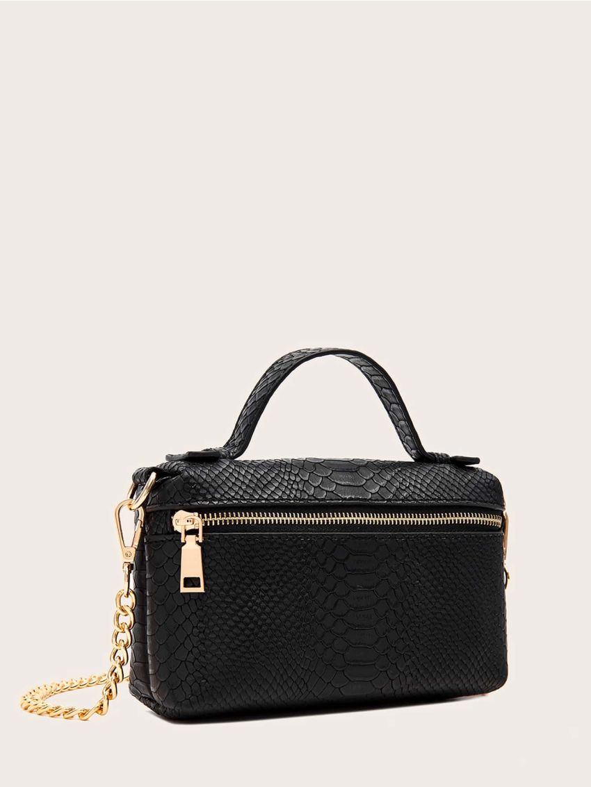 Twilly Scarf Decor Snakeskin Chain Satchel Bag