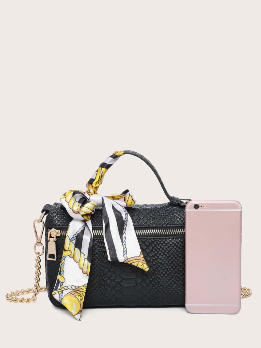 Twilly Scarf Decor Snakeskin Chain Satchel Bag