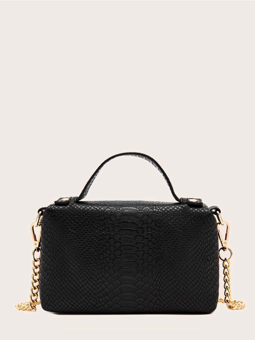 Twilly Scarf Decor Snakeskin Chain Satchel Bag