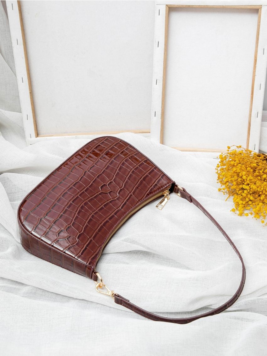 Croc Embossed Baguette Bag