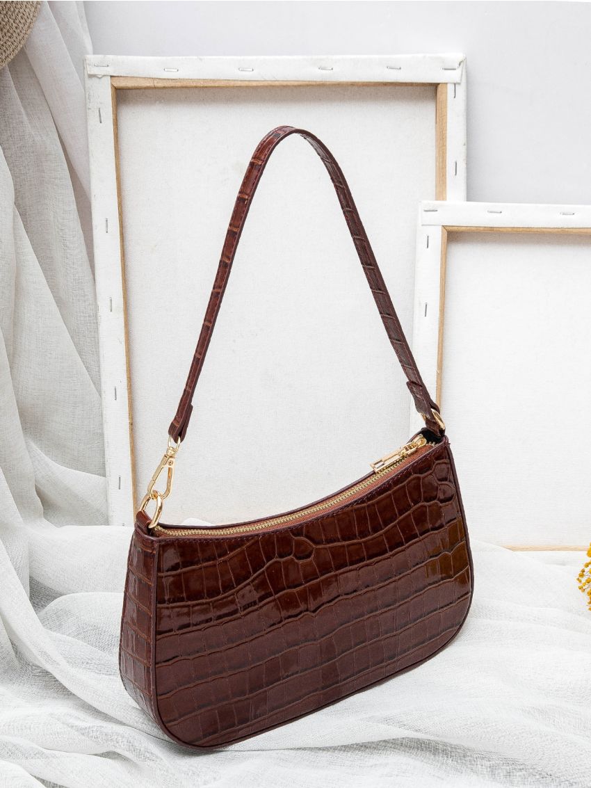 Croc Embossed Baguette Bag