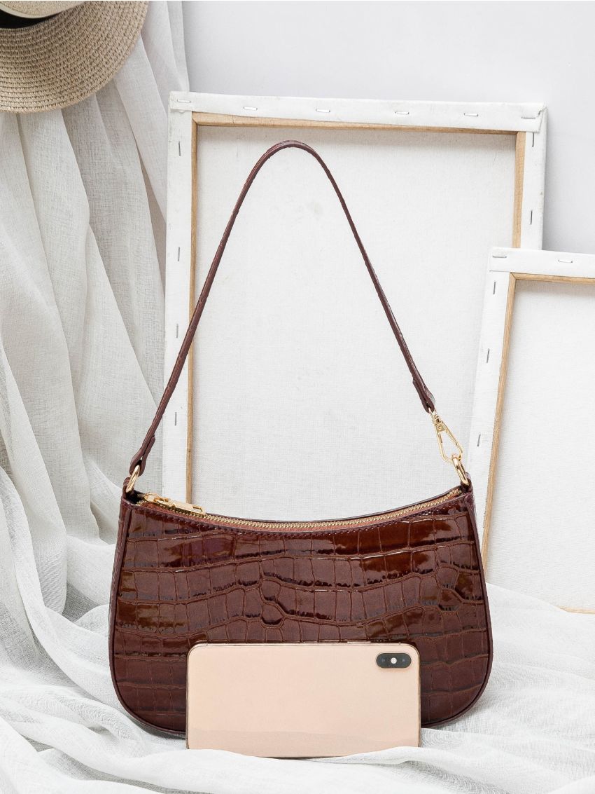 Croc Embossed Baguette Bag