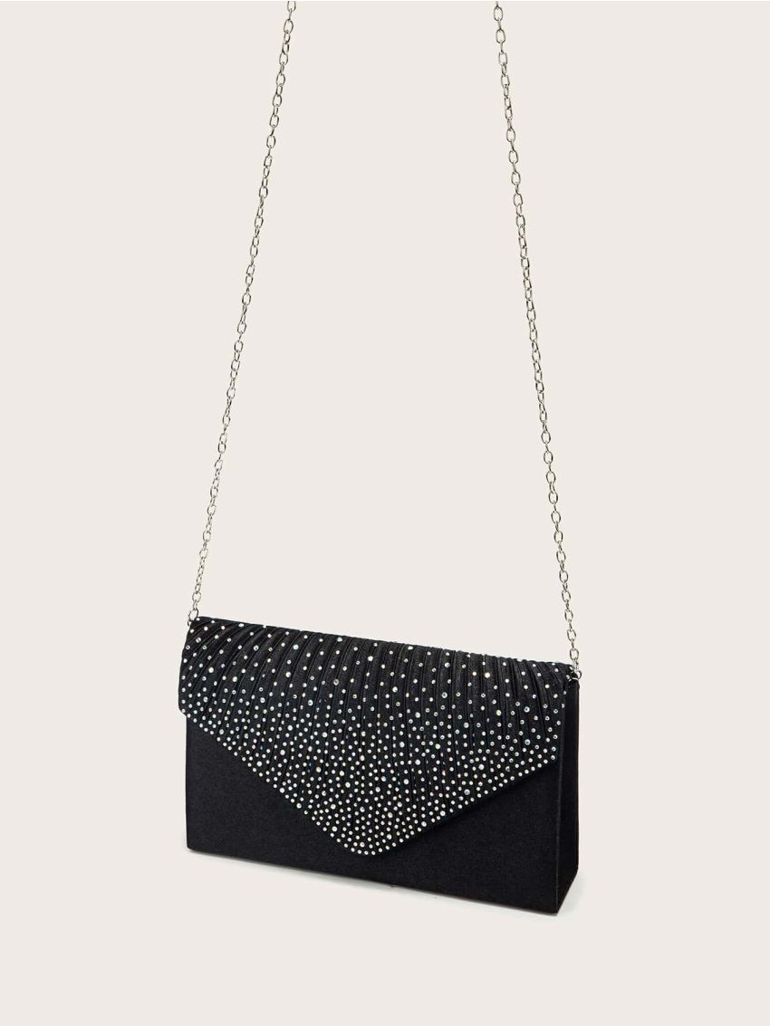 Rhinestone Decor Chain Flap Square Bag