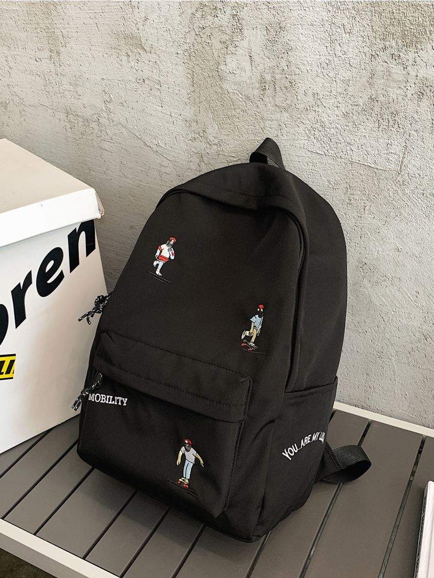 Minimalist Cartoon & Letter Graphic Backpack