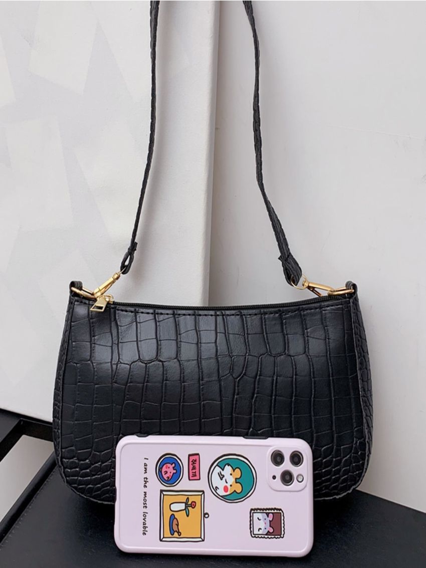 Croc Embossed Shoulder Bag