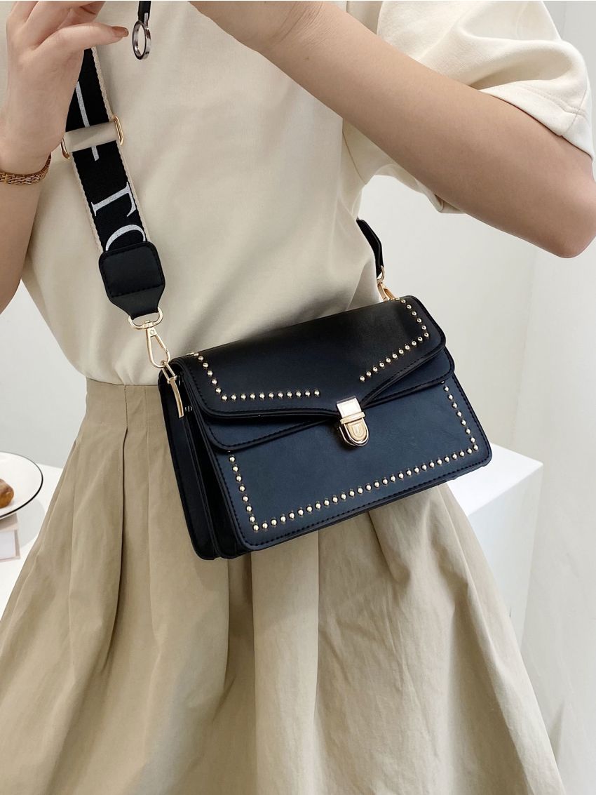 Studded Decor Flap Square Bag