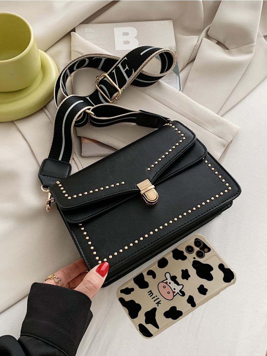 Studded Decor Flap Square Bag