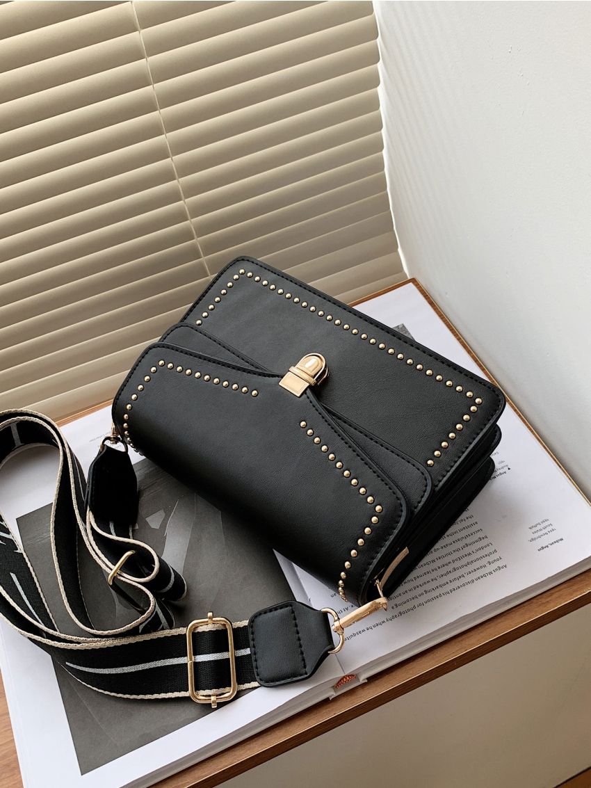 Studded Decor Flap Square Bag