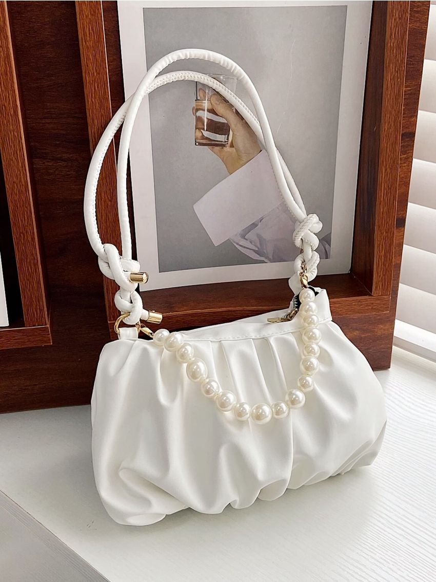 Minimalist Pearls Decor Ruched Bag