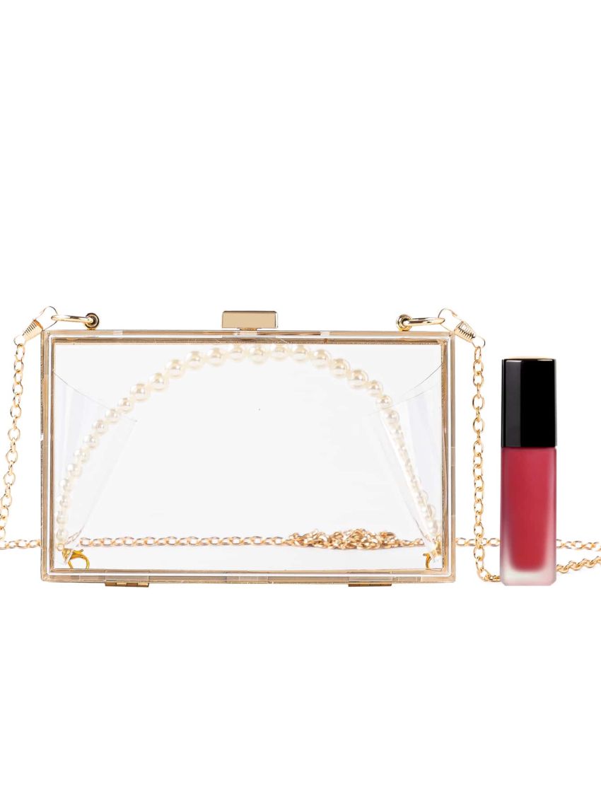 Mini Faux Pearl Decor Clutch Bag