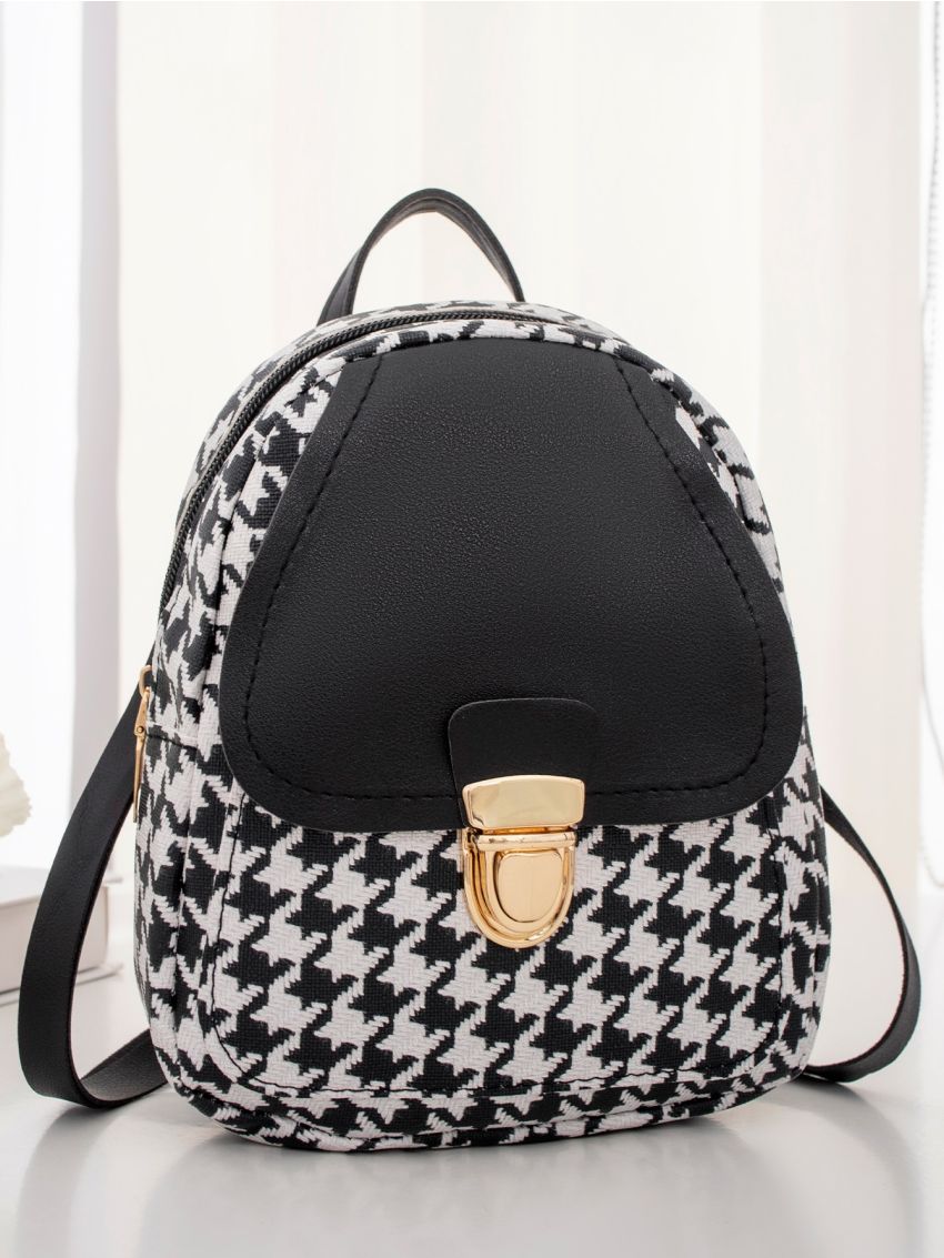 Houndstooth Push Lock Backpack