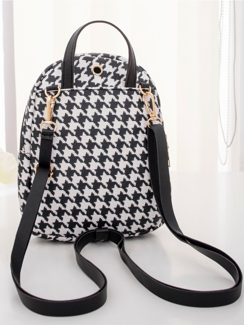 Houndstooth Push Lock Backpack