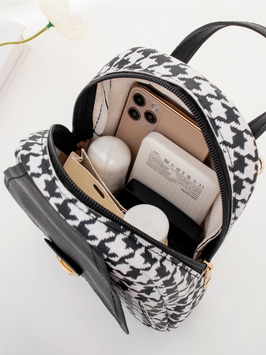 Houndstooth Push Lock Backpack