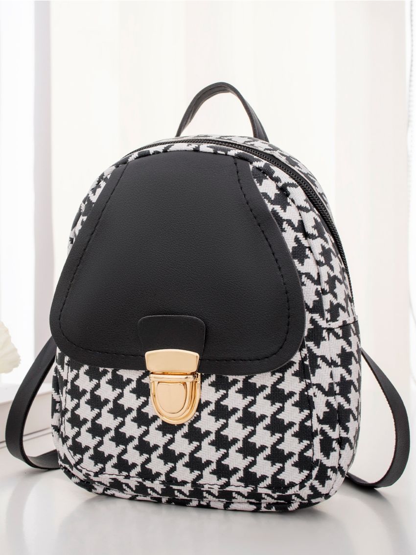 Houndstooth Push Lock Backpack