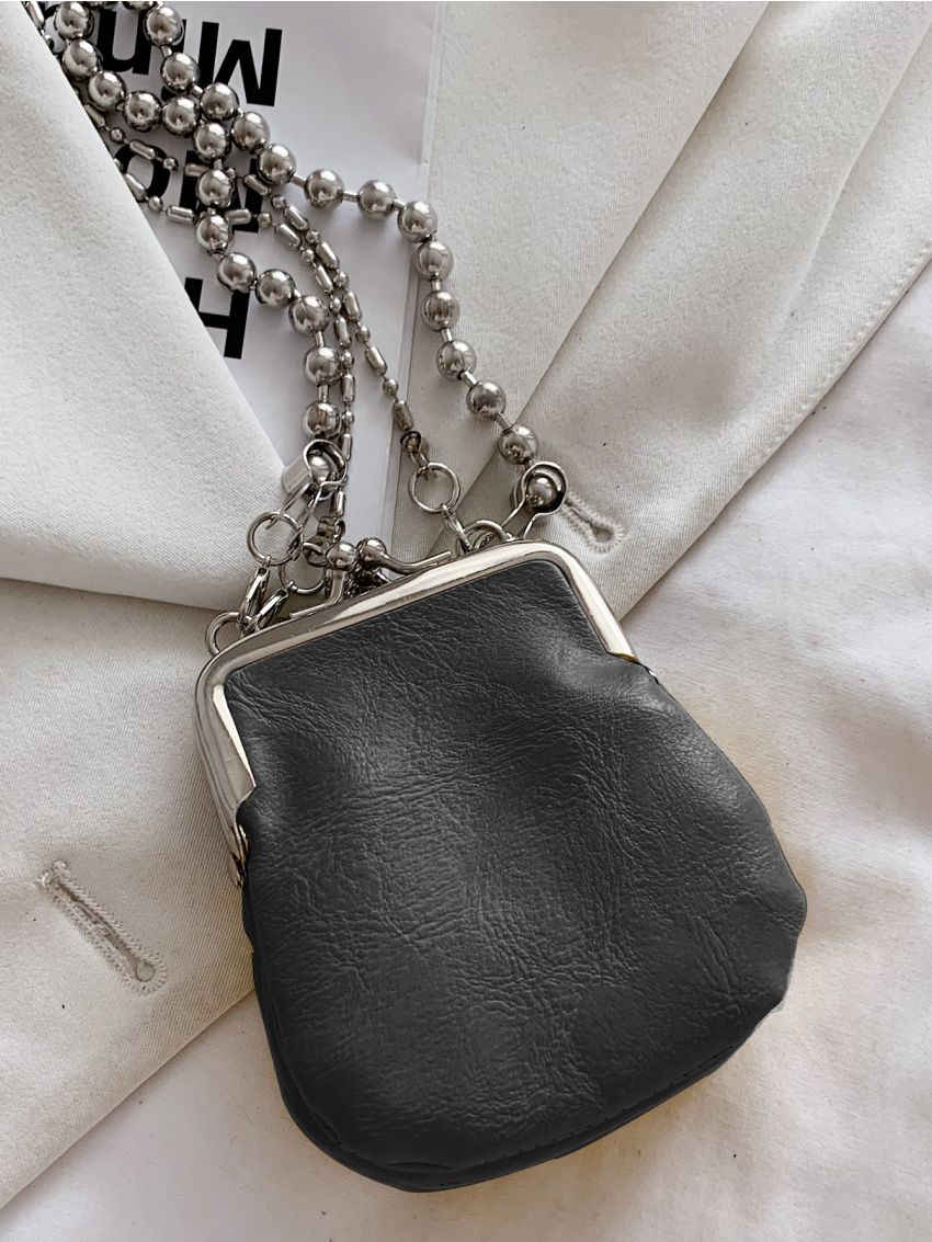 Mini Moon Decor Textured Chain Shoulder Bag