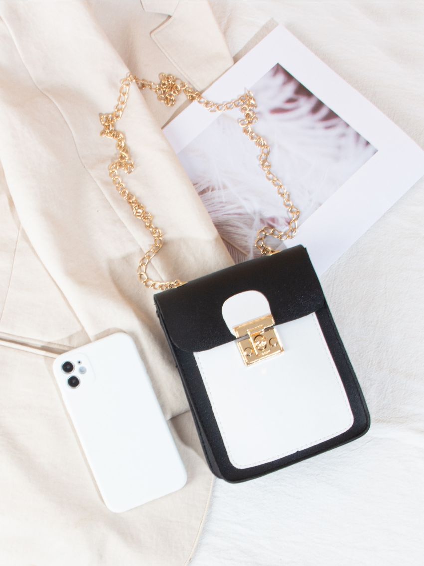 Two Tone Flap Square Bag