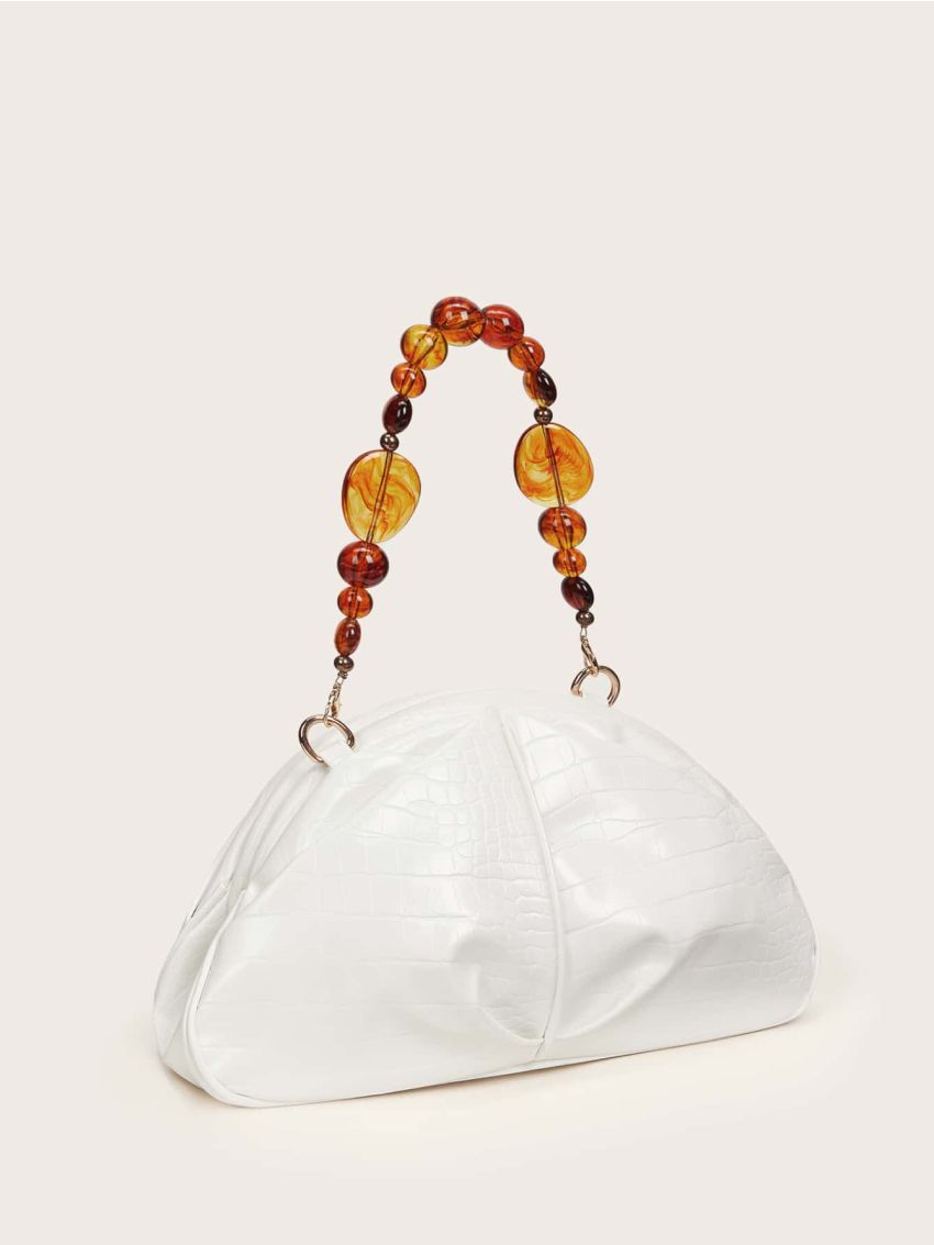 Croc Embossed Beaded Strap Ruched Bag