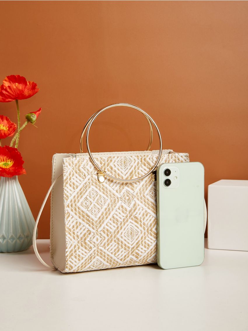 Mini Minimalist Ring Handle Vacation Straw Bag