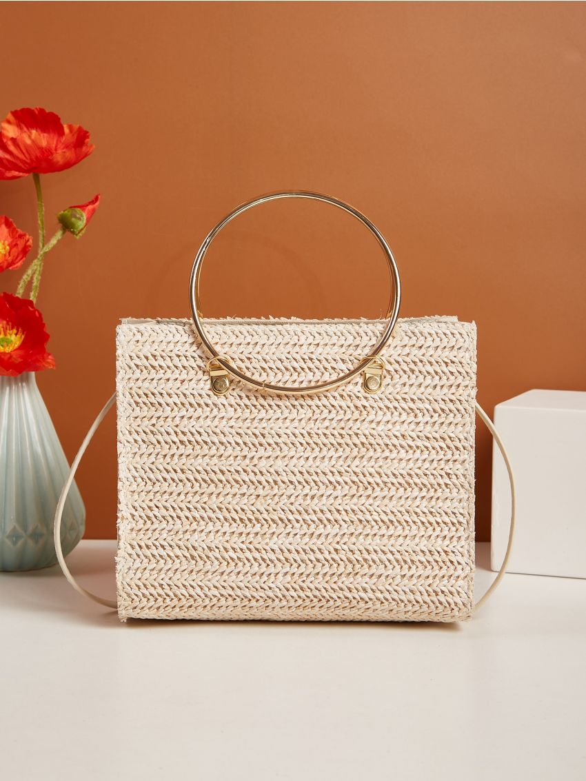 Mini Minimalist Ring Handle Vacation Straw Bag