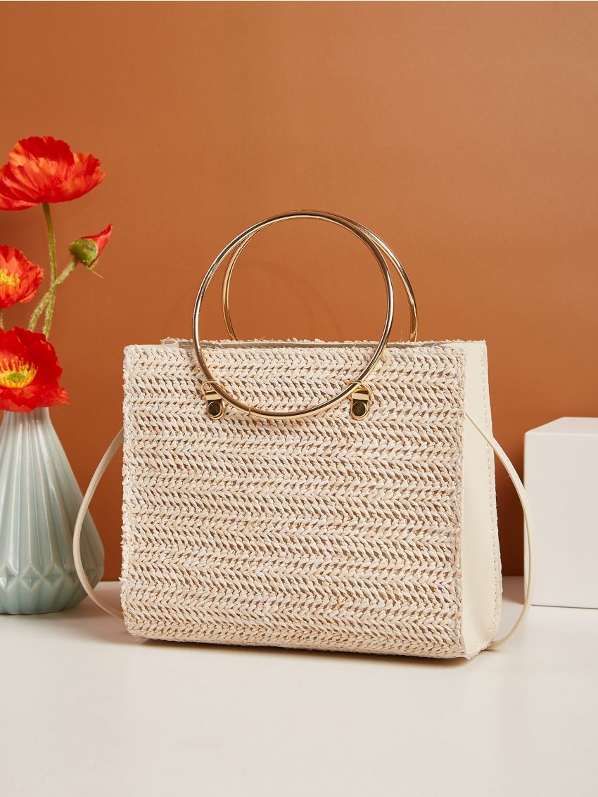 Mini Minimalist Ring Handle Vacation Straw Bag