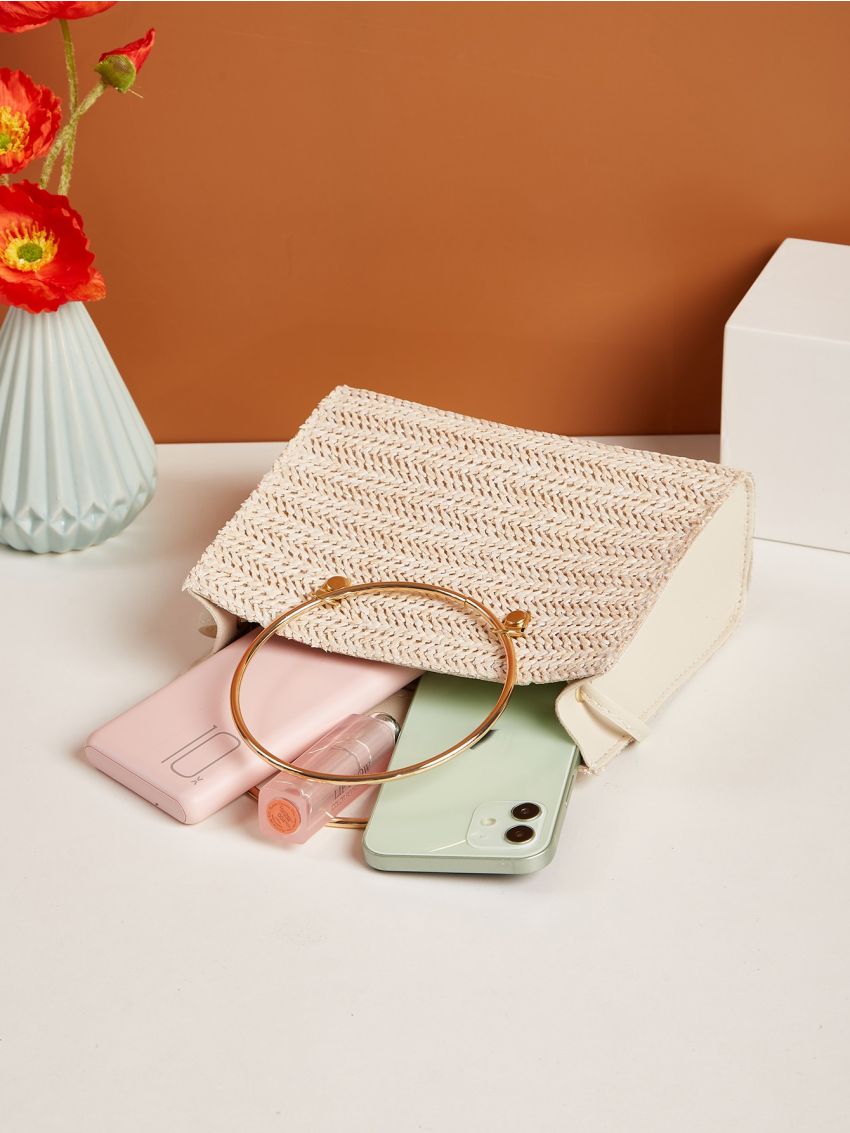 Mini Minimalist Ring Handle Vacation Straw Bag