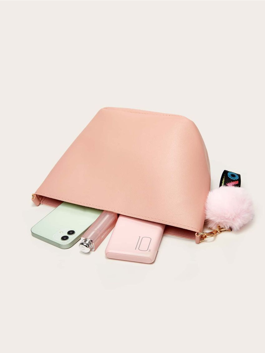 Minimalist Pom Pom Decor Crossbody Bag