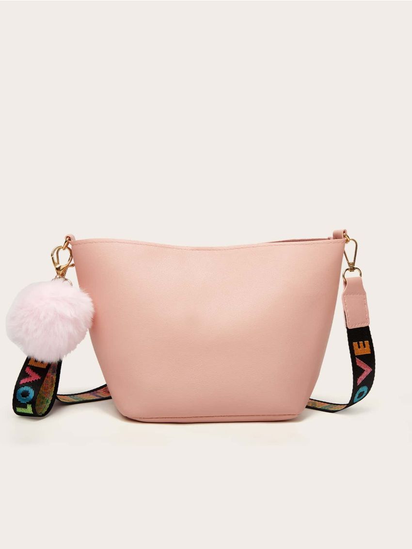 Minimalist Pom Pom Decor Crossbody Bag