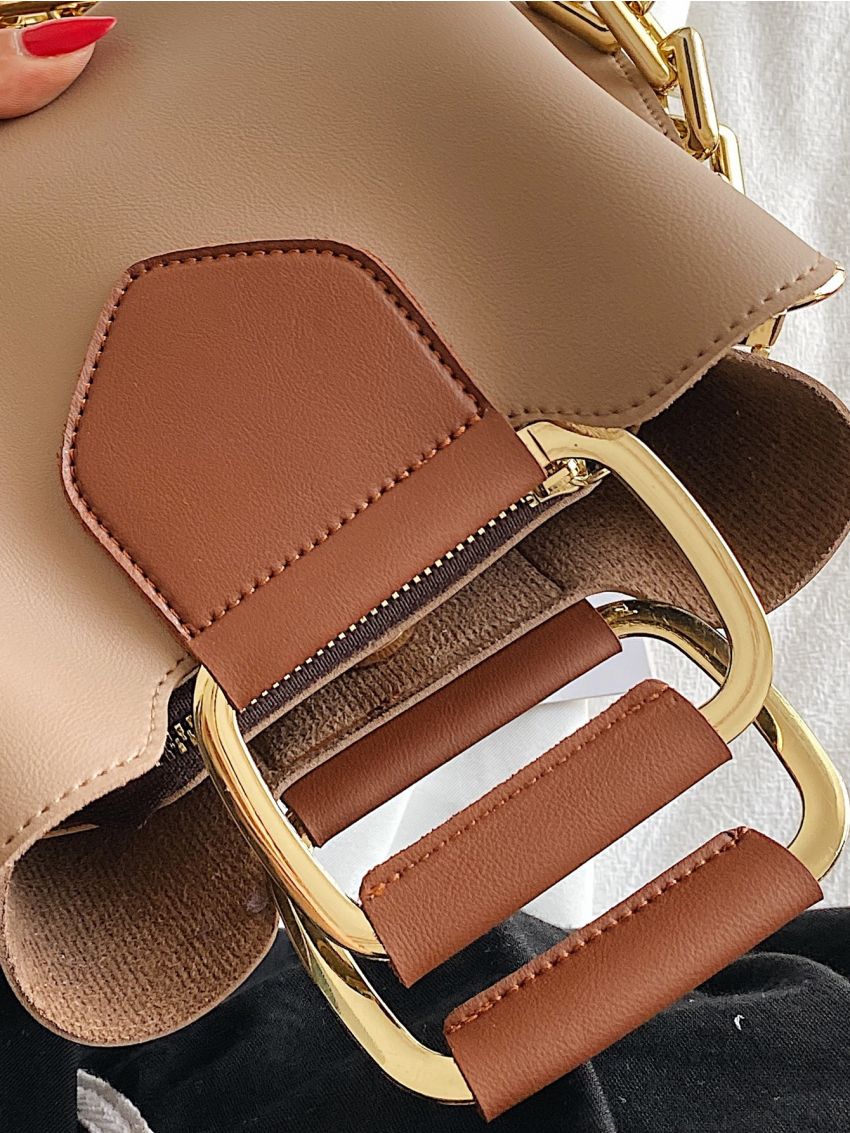 Mini Two Tone Chain Decor Satchel Bag