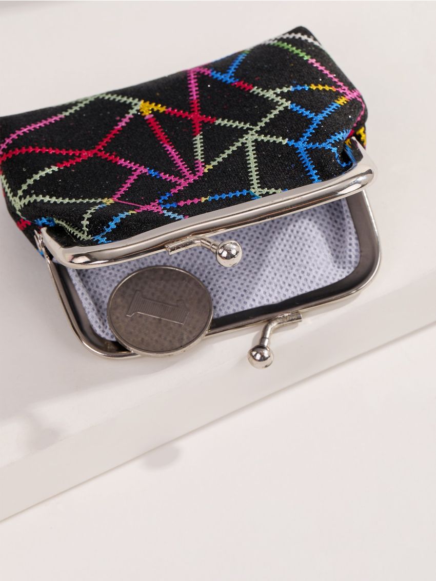 Colorblock Geometric Pattern Kiss Lock Design Coin Case