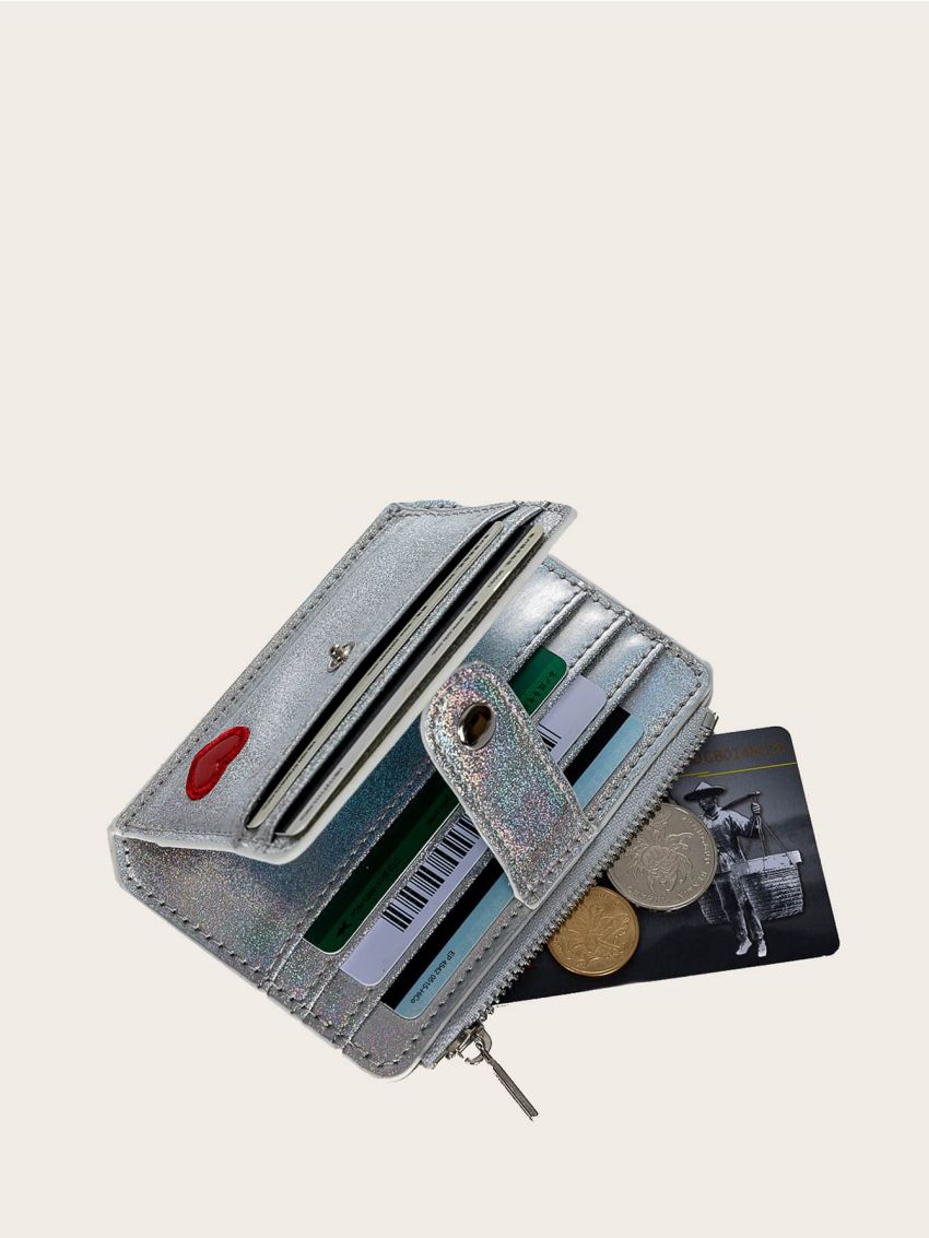 Glitter Snap Button Purse With Card Holder