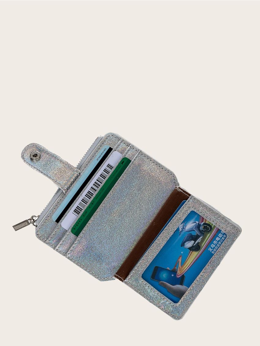 Glitter Snap Button Purse With Card Holder