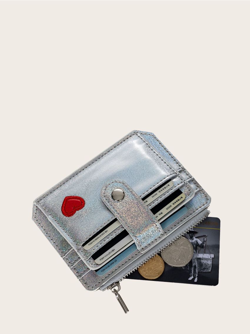 Glitter Snap Button Purse With Card Holder