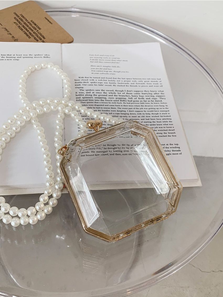 Mini Clear Faux Pearls Chain Box Bag