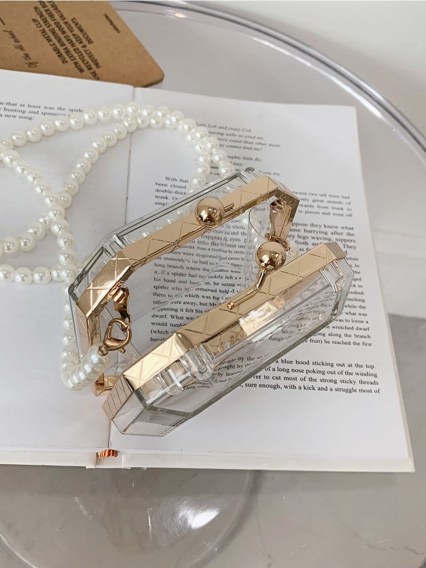 Mini Clear Faux Pearls Chain Box Bag