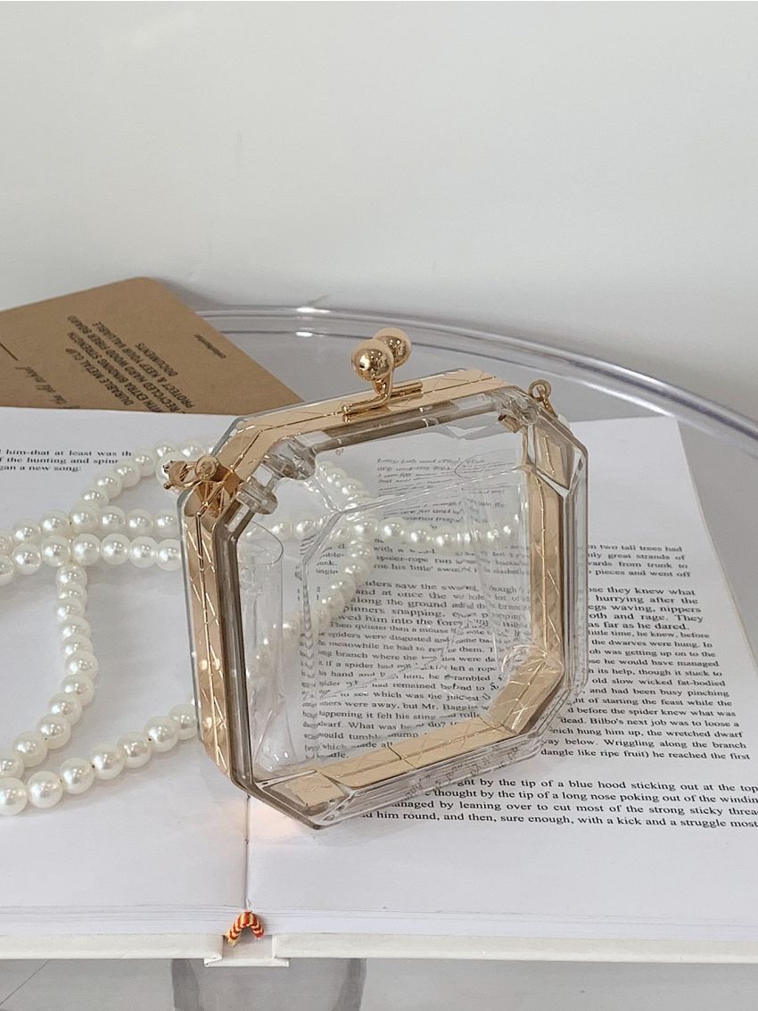 Mini Clear Faux Pearls Chain Box Bag