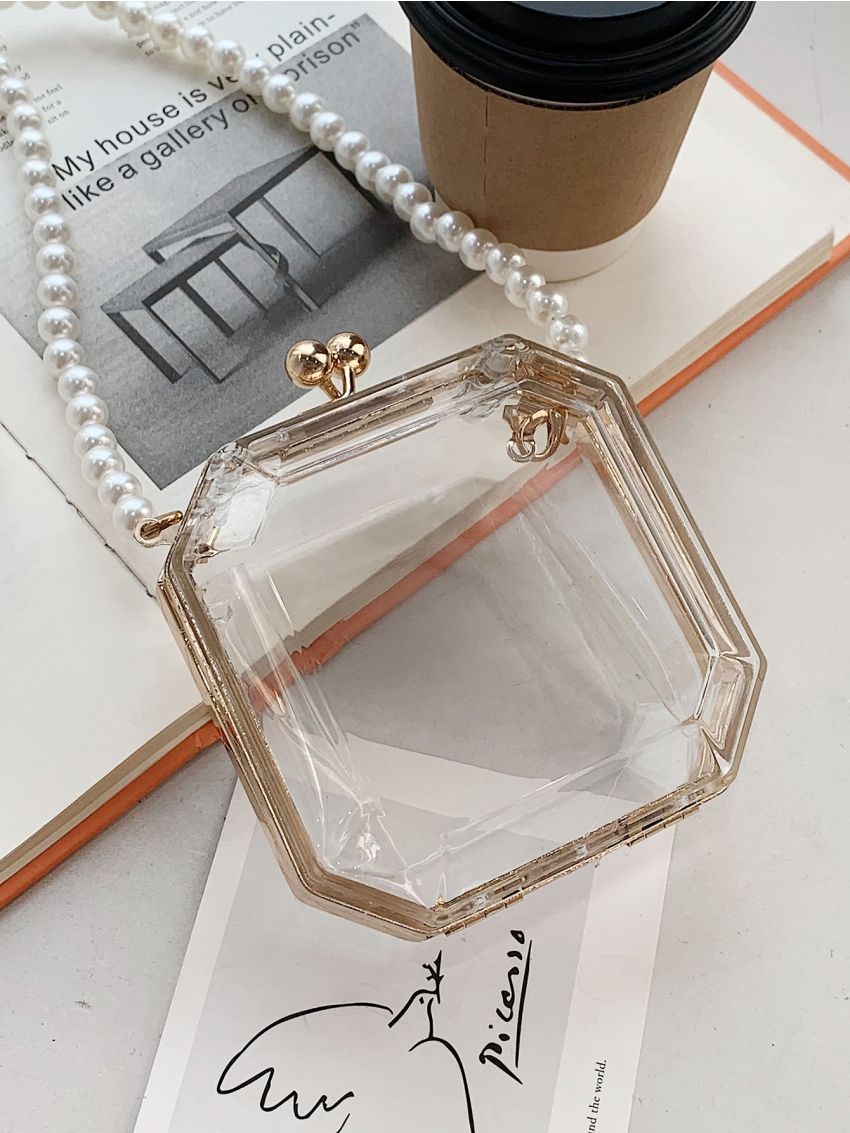 Mini Clear Faux Pearls Chain Box Bag
