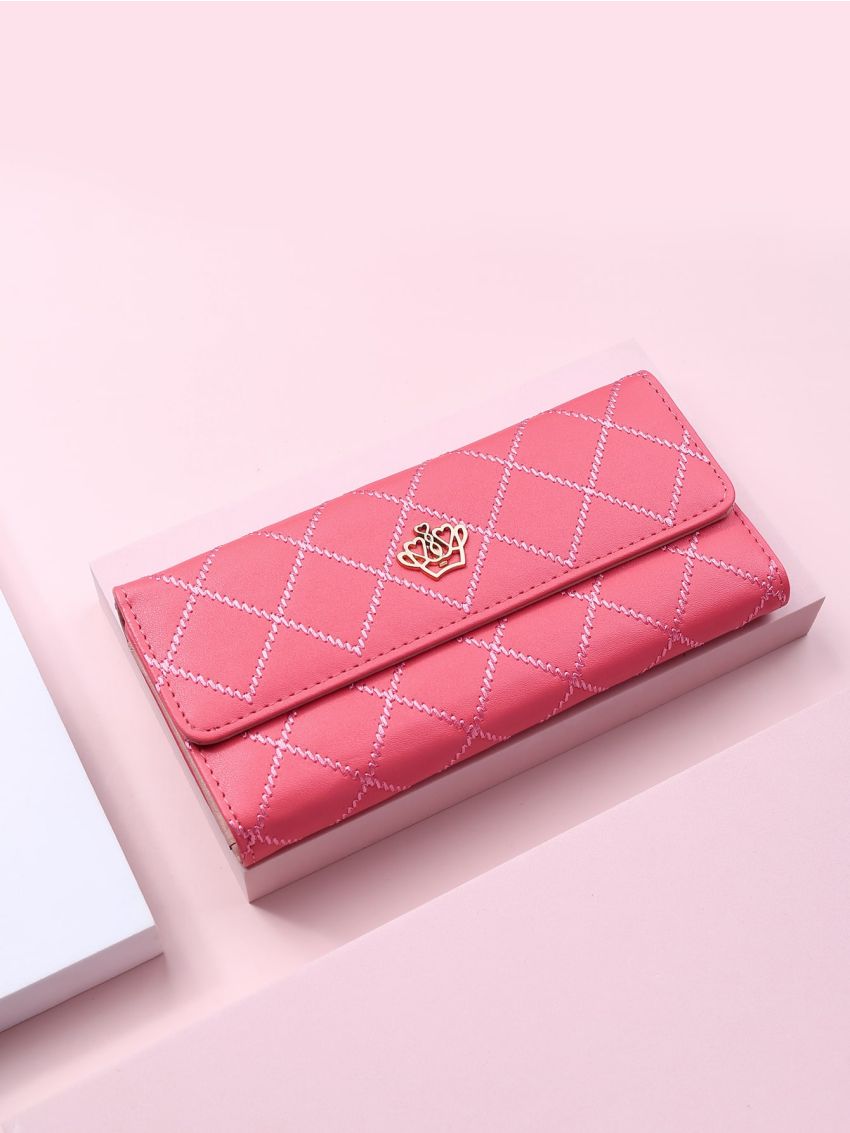 Metal Decor Stitch Detail Long Wallet