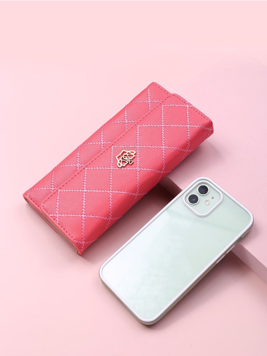 Metal Decor Stitch Detail Long Wallet