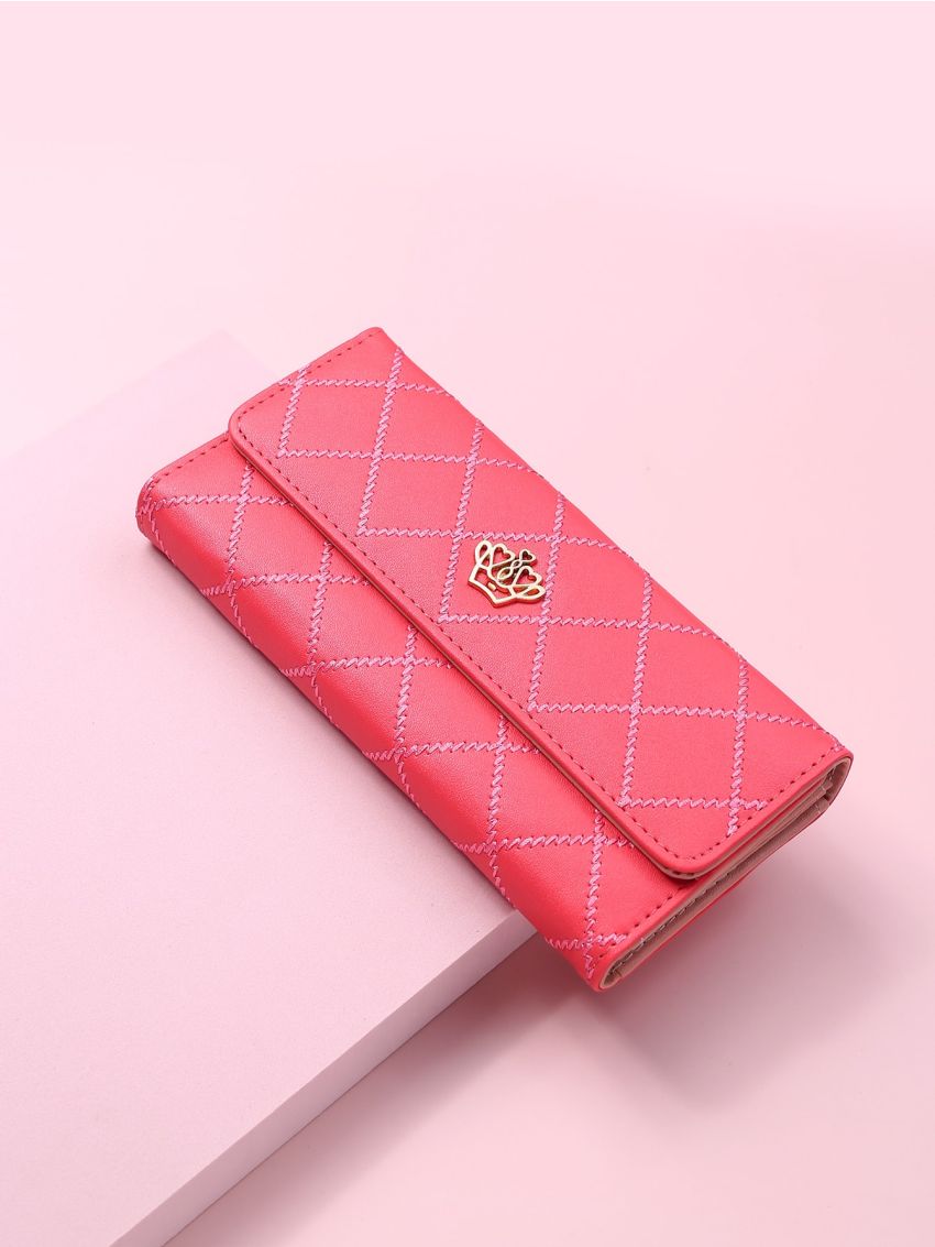 Metal Decor Stitch Detail Long Wallet