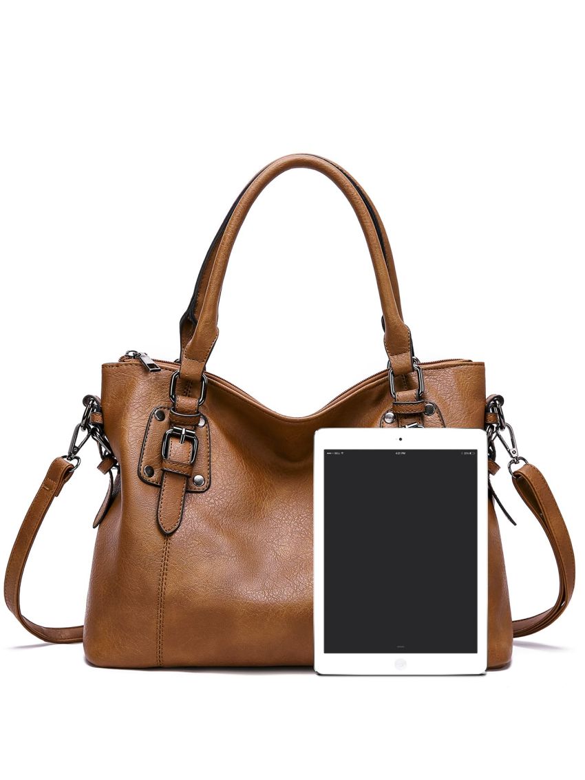 Buckle Detail Shoulder Tote Bag