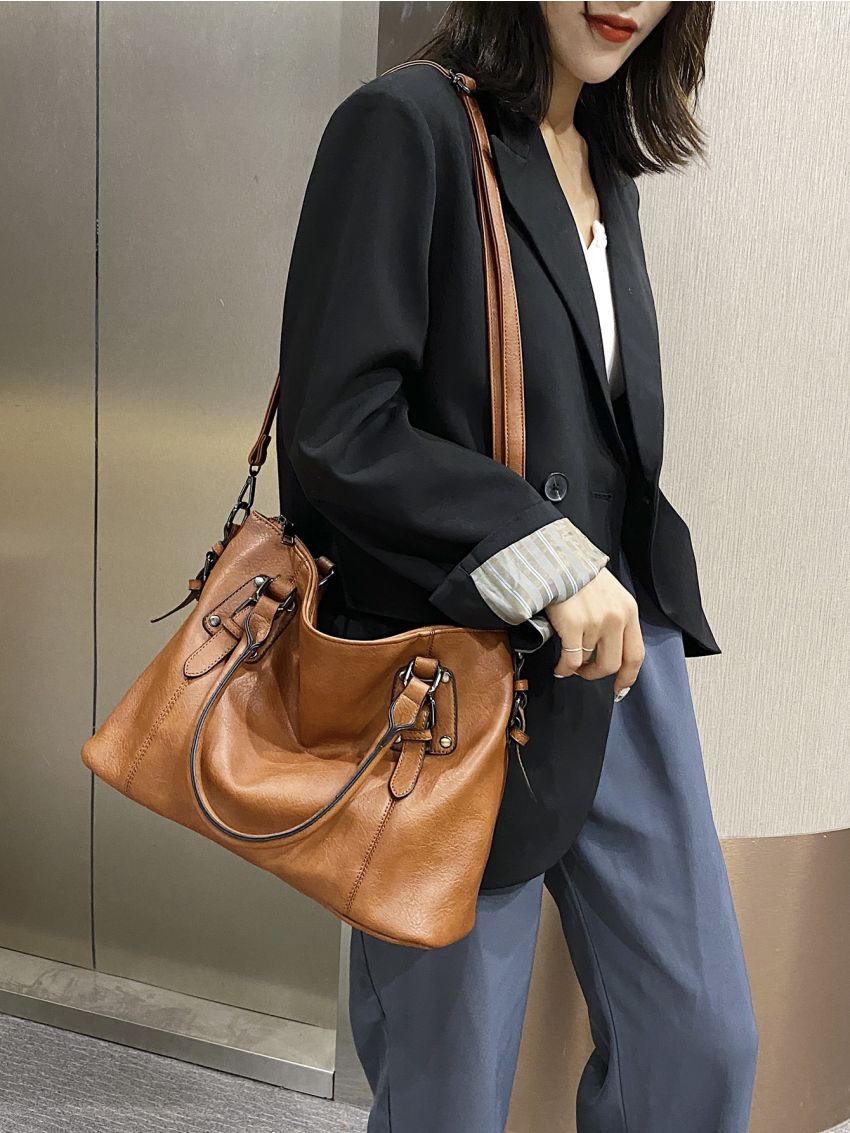 Buckle Detail Shoulder Tote Bag